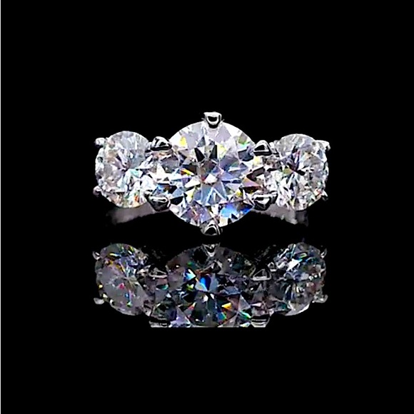 Moissanite Sterling Ring Triple 3 Stone 5 TOTAL CTW 2 CT center stone sz US 8.5 - Picture 4 of 17